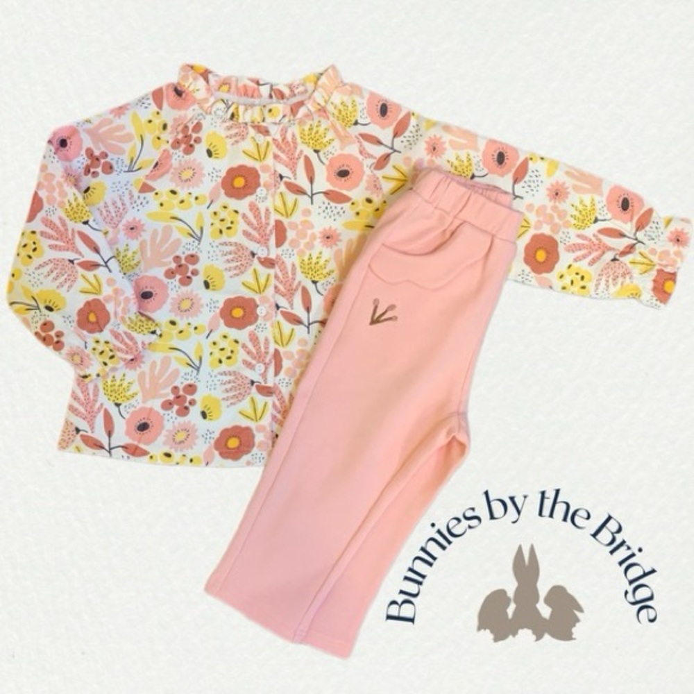 Flowered pink button down shirt and pant sent